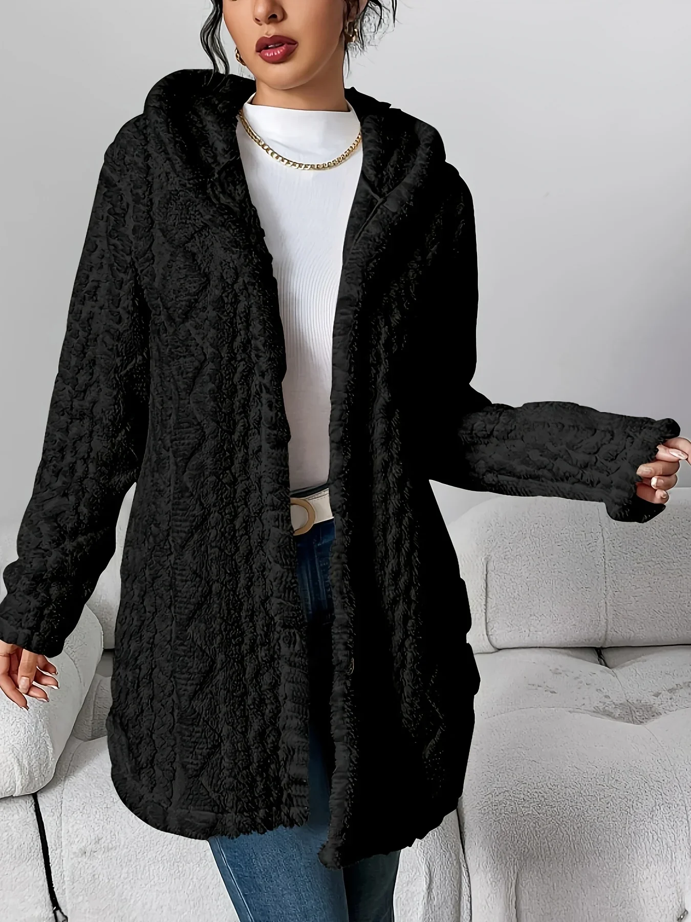 Cardigan en polaire pour femme avec capuche – Louise - Image 15